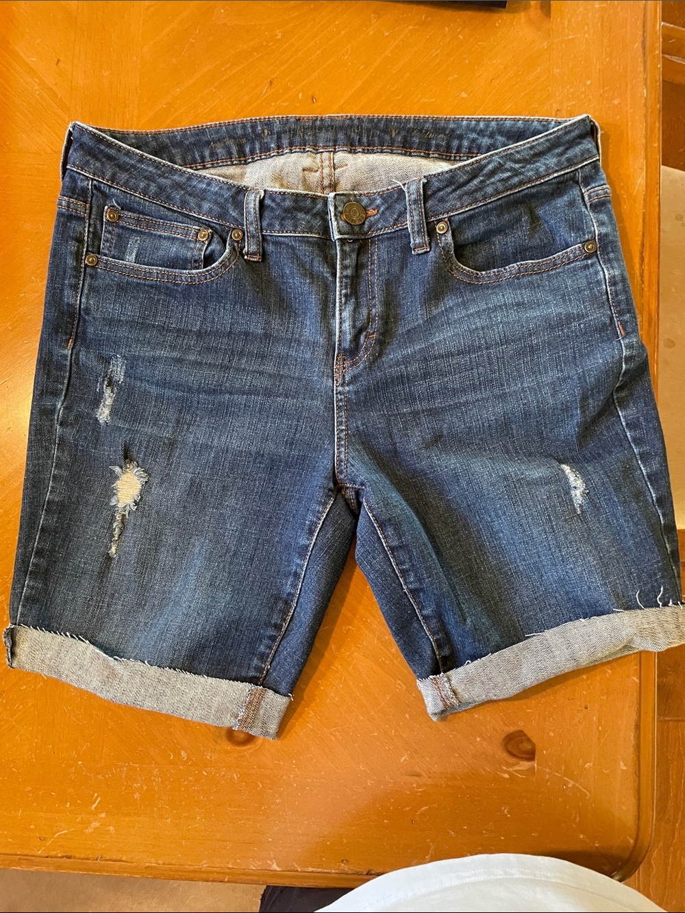 Jennifer Lopez Dark Blue Distressed Denim Bermuda Shorts